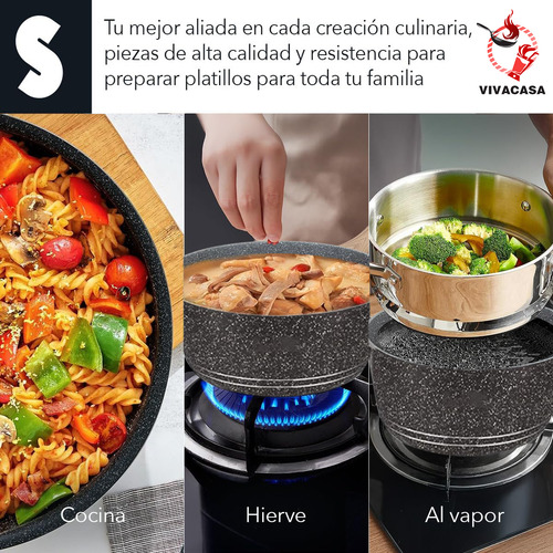 Batería De Cocina Vivacasa Juego De 12 Sartenes Medical Stone Ollas Sartenes Con Utensilios De Cocina Antiadherentes De Inducción Antiadherente Duradero Fácill Limpieza Calor Uniforme Sin Pfoa Negro