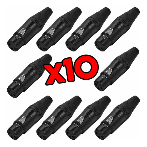 Pack 10 Fichas Xlr Canon Hembra Para Cable 3 Pines La Roca