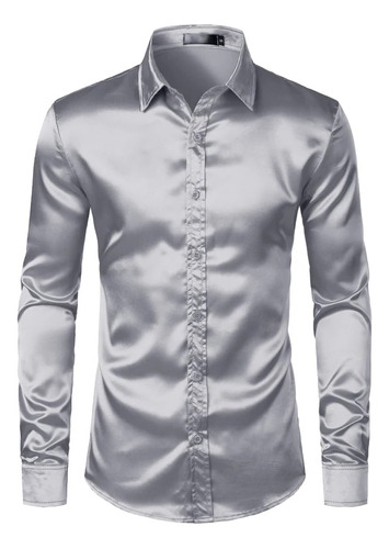 Camisa De Satén De Seda Real Para Hombre, Camisa De Vestir P