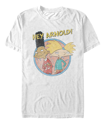 Nickelodeon Mens & Tall Hey Arnold Camiseta, Blanco, Grande 