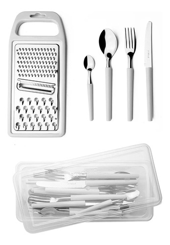 Set 24 Cubiertos + Rallador Acero Inox Mango Plástico Inova