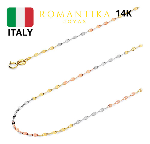 Cadena Collar Grano De Cafe Oro Solido 14 Kilates Dama Italy 55cm Florentino