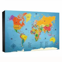 Comprar Planisferio Mapamundi Sobre Bastidor Para Colgar Y Decorar