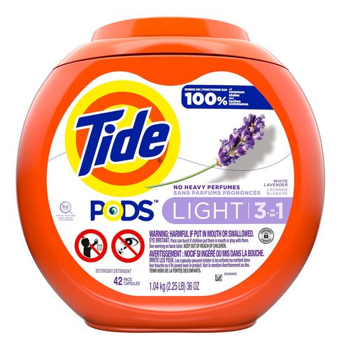 Tide Pods Paquetes De Detergente Ligero Para Ropa, 42 Unidad