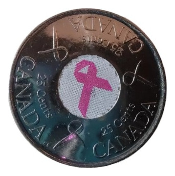 Moneda Canadá 25 Cents 2006 Color Lazo Rosa (x1560-x1564