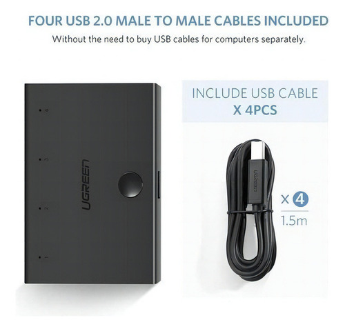 Switch Usb Kvm Compartilhamento 2.0 Para 4 Pcs Ugreen