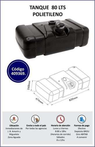 Tanque Combustible 80lts Polietileno Cod.:409369 Modelo Bepo