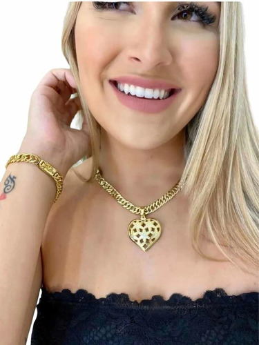 Cadena Con Dije Pulsera Grumet Fem. 10mm Bañadas En Oro 18k