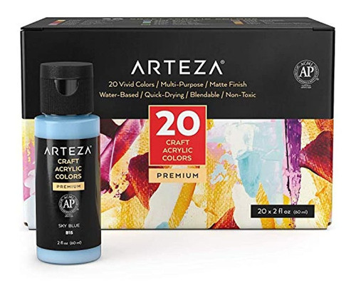 Arteza Craft Pintura Acrílica, Juego De 20 Colores, Botellas