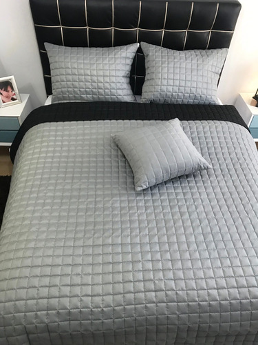Imagen 5 de 7 de Edredón Doble Tipo Quilt Doble Faz Negro - Gris