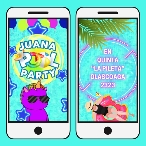 Video Invitación Animada - Cientos De Modelos - Pool Party Rosado/verde