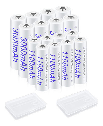 Combo De Baterías Recargables Aa Aaa De 3000mah 8 Pack...