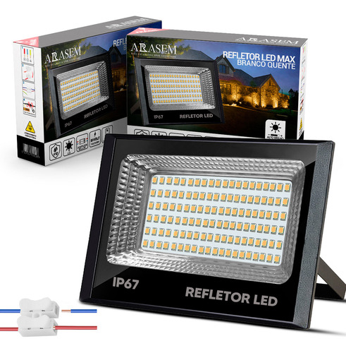 Kit 2 Holofotes Super Led Refletor 200w 127/220V Branco Quente 3500k À Prova D'água Ip67