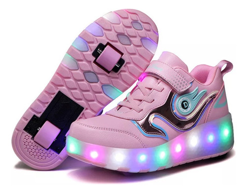 Patines Led Rosa Recargables De Dos Ruedas Para Chicas