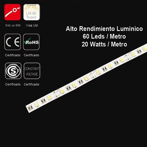 Imagen 2 de 6 de Cinta De Leds Rollo X 5 Metros Rojo Alta Intensidad