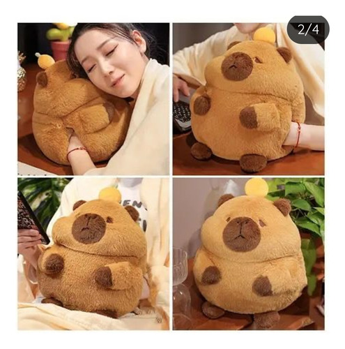 Peluche Almohada Con Manta Capibara 40 Cm Calienta Manos Marrón Oscuro