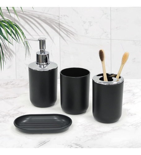 Juego Accesorios Set De Baño 6 Piezas Inoxidable Cepillo Wc Negro