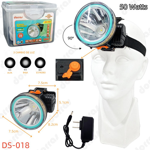 Lámpara Multifuncional Recargable Para Cabeza De 50 Watt