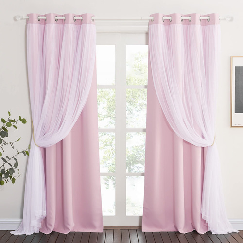 Cortinas Rosa Pony Dance Blush - Cortinas De Doble Capa Para