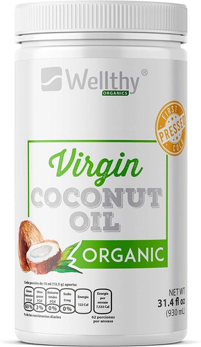 Aceite De Coco Virgen Orgánico 930 Ml Wellthy Prensado Frío