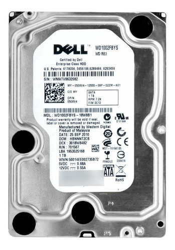 Hd Sata Dell 050xv4 1tb 7.2k 32mb Sata 3.5 Wd 1002fbys 50xv4