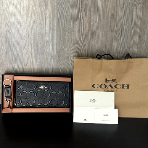 Cartera Para Dama Coach Monograma Negro, Original Grande. Negro Liso
