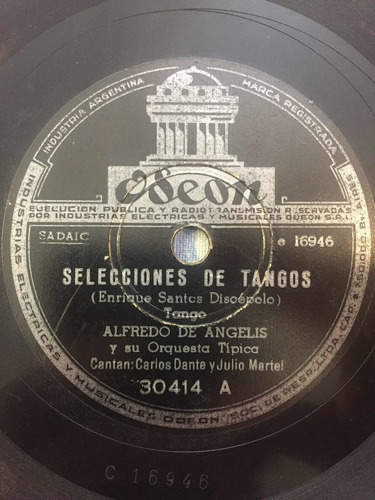 Disco De Pasta Alfredo De Angelis Tango 78 Rpm 30414