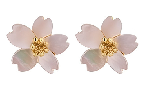 Aros Flor Nacar Y Acero Chapado En Oro 18k