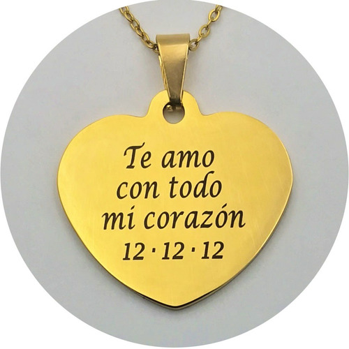 Imagen 2 de 6 de Collar Dije Foto Texto Acero Oro Amarillo Grabado Láser 1017