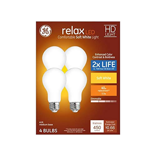 Ge Relax - Paquete De 4 Bombillas Led A19 Equivalentes A 40 