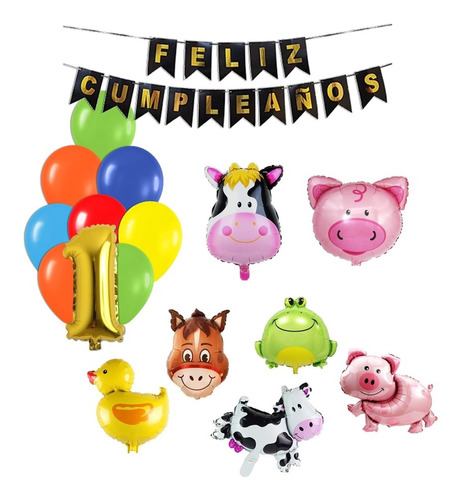 7 Globos Metalizados Animales Granja Vaca+num+globos+guirnal