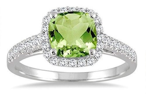 Anillo De Peridoto Y Diamante En Oro Blanco