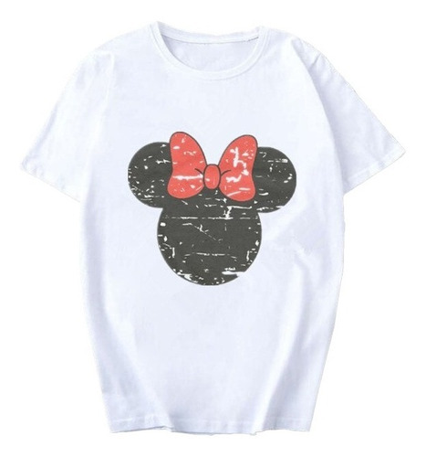 Polera Mujer Diseño Disney Minnie Lazo Rojo Silueta Cafe