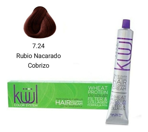 Tinte Kuul 7.24 Rubio Nacarado Cobrizo 90ml + Agua 