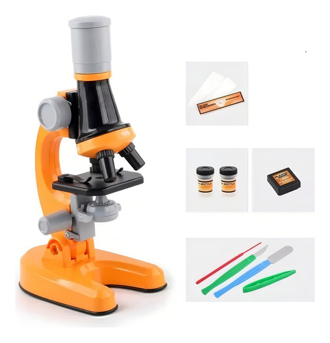 Microscopio De Niños Ópticos 100x 400x 1200x - Infantil Color Naranja