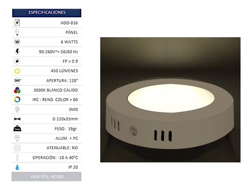 2 Pz Plafón Led Lámpara Sobreponer Luz 6w Ip20 Blanco Cálido Blanco