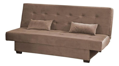 Sofá Cama Casal 3 Lugares Laila - Veludo Marrom Claro