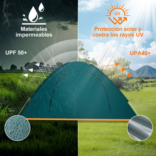 Tienda All-in De Campaña 2 Personas Fácil De Montar Con Mosquitera Y Mástiles De Fibra De Vidrio Verde Oscuro