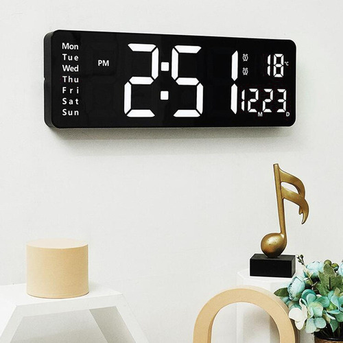Reloj De Pared Digital Rectangular Grande Con Temperatura Mo
