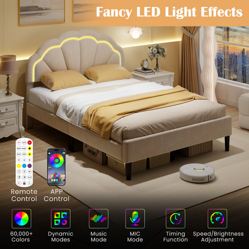 Base De Cama Con Luz Led Beige Matrimonial Gpl