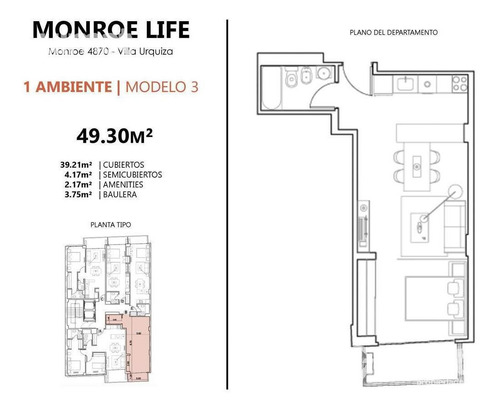 Imagen 15 de 18 de Excelente Monoambiente En Villa Urquiza, Piscina, Sum Y Gym
