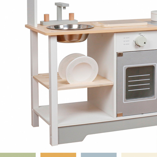 Cocina De Juguete Infantil Niños Madera 11 Accesorios Bandú Gris Claro