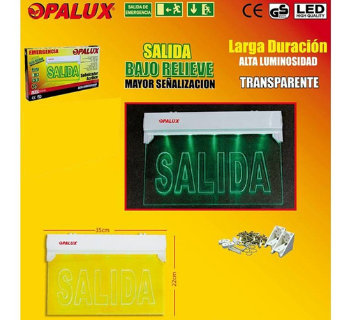 Letrero Señalizador Acrilico Led Salida Op-397 Opalux Reliev