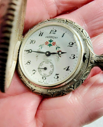 Reloj Suizo Framont De Bolsillo A Cuerda Sin Funcionar Sin Malla Negro Blanco (Usado)