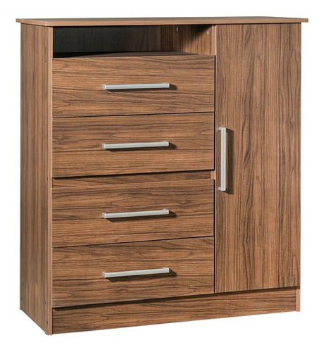Comoda Chifonier Tv 1 Puerta 4 Cajones 3 Color Nogal