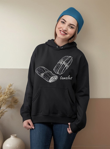 Sudadera Negra Con Capucha Ajustable Comida Mexicana Unisex
