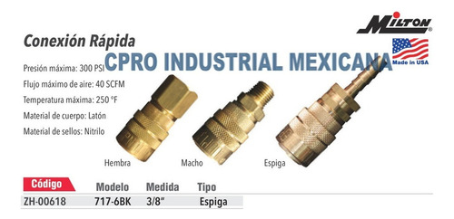 Conexión Rapida C/espiga 3/8 Mod 717-6bk P