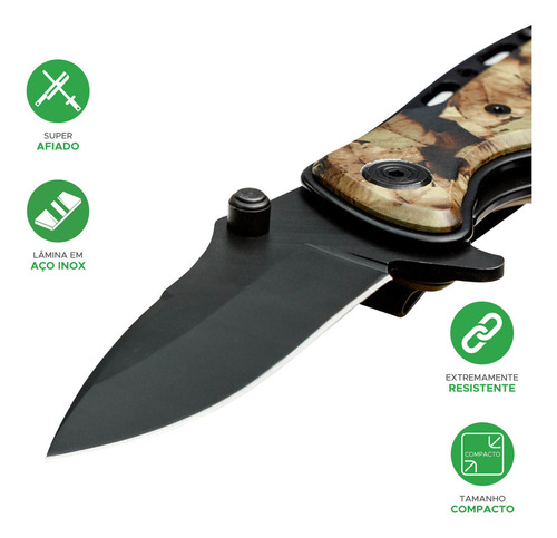 Canivete Camuflado P/ Pesca Caça Retrátil Portátil De Bolso