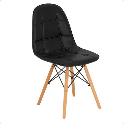 Cadeira De Jantar Charles Eames Fun Com Assento Estofado Cor Preto