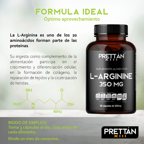 L-arginina Suplemento 90 Cápsulas 500mg Prettan